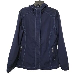 Eddie Bauer Women's Outdoor Jacket Size M Navy‎ Blue Hooded Hiking Rain Coat